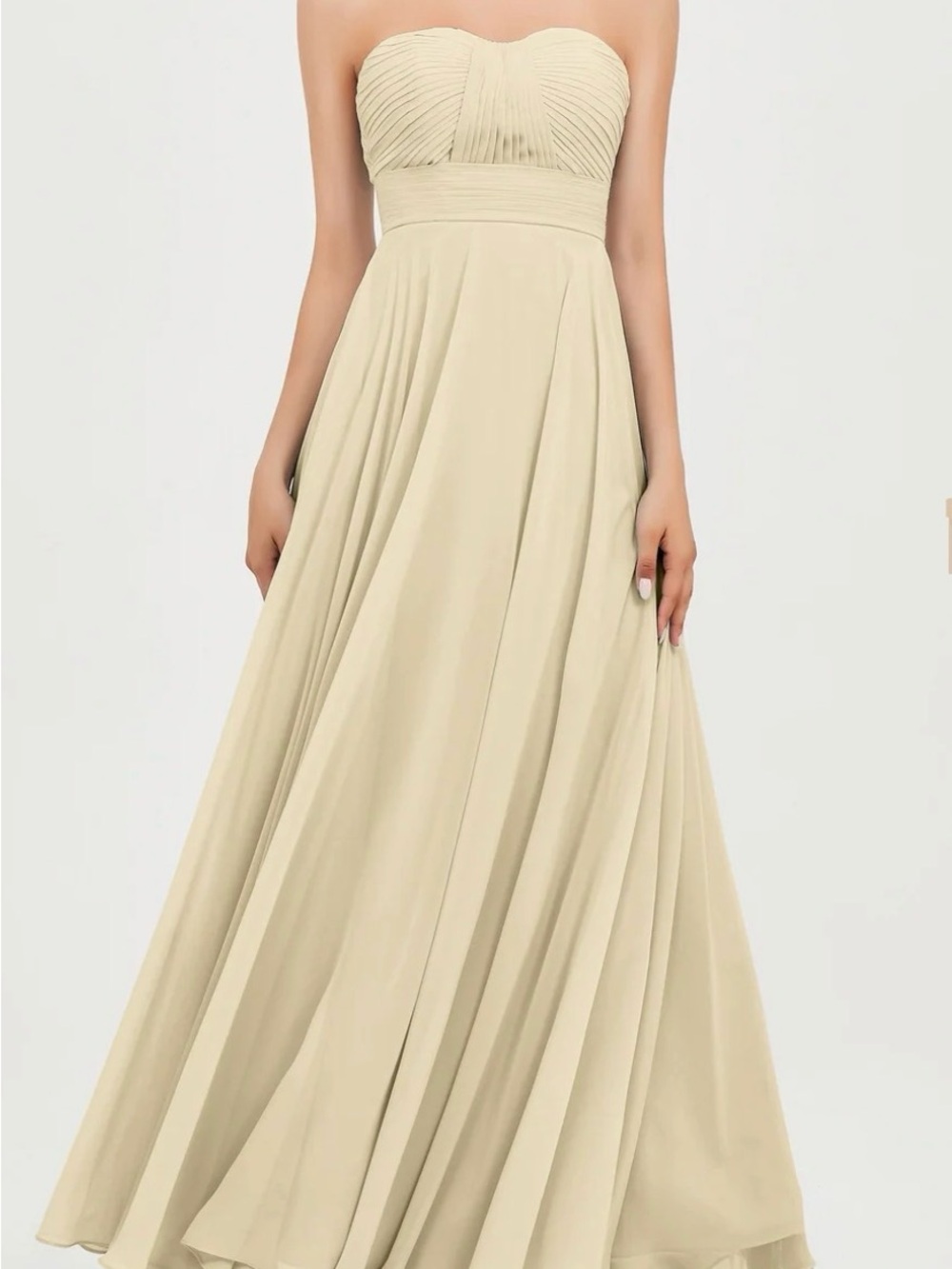 🧡 Strapless Champagne Long Bridesmaid Dress